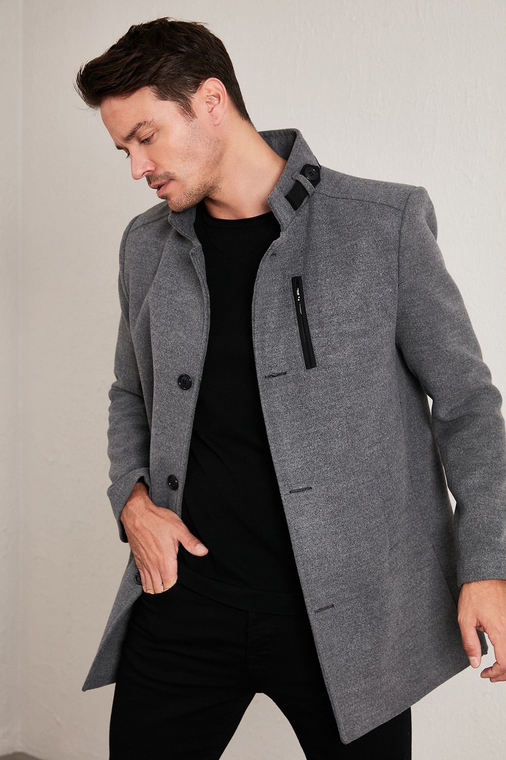 Buratti Relaxed Fit Düğmeli Dik Yaka Kaşe Kaban Erkek KABAN 5840099 görsel 6