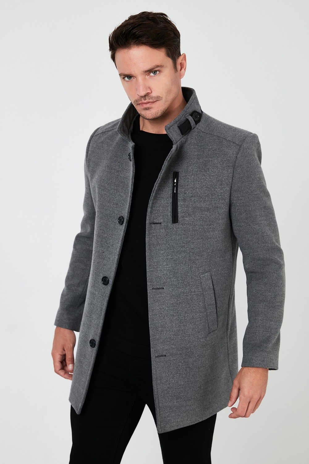 Buratti Relaxed Fit Düğmeli Dik Yaka Kaşe Kaban Erkek KABAN 5840099 görsel 7