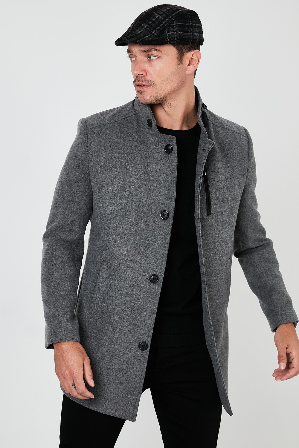 Buratti Relaxed Fit Düğmeli Dik Yaka Kaşe Kaban Erkek KABAN 5840099 görsel 8