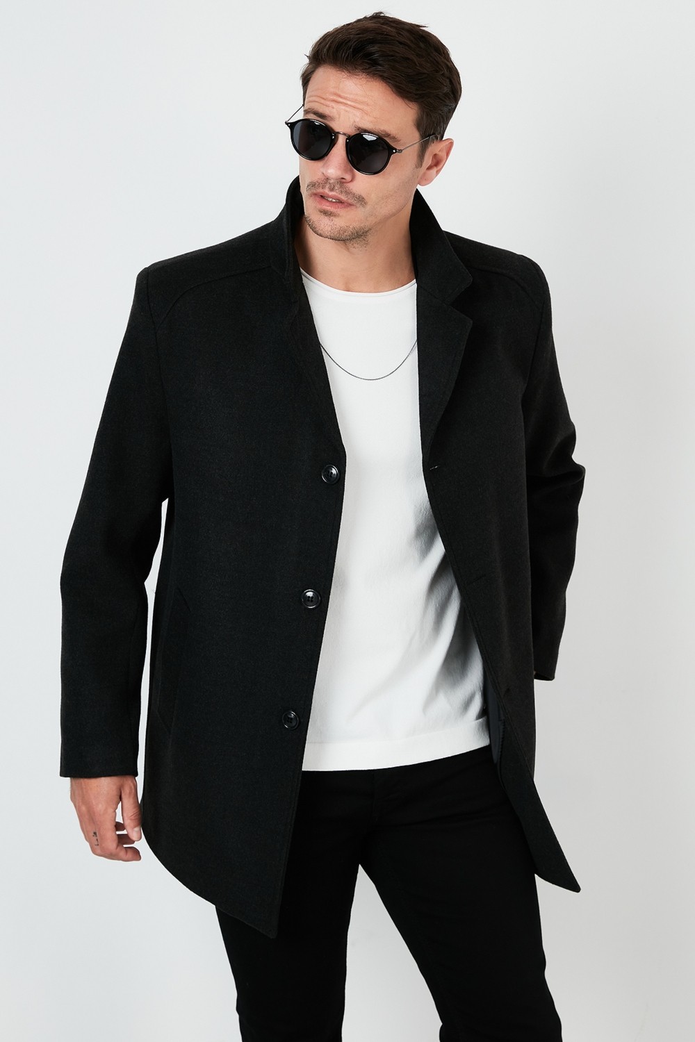 Buratti Çıkarılabilir Kapüşonlu Kırçıllı Slim Fit Kaşe Kaban Erkek KABAN 5841013 görsel 8