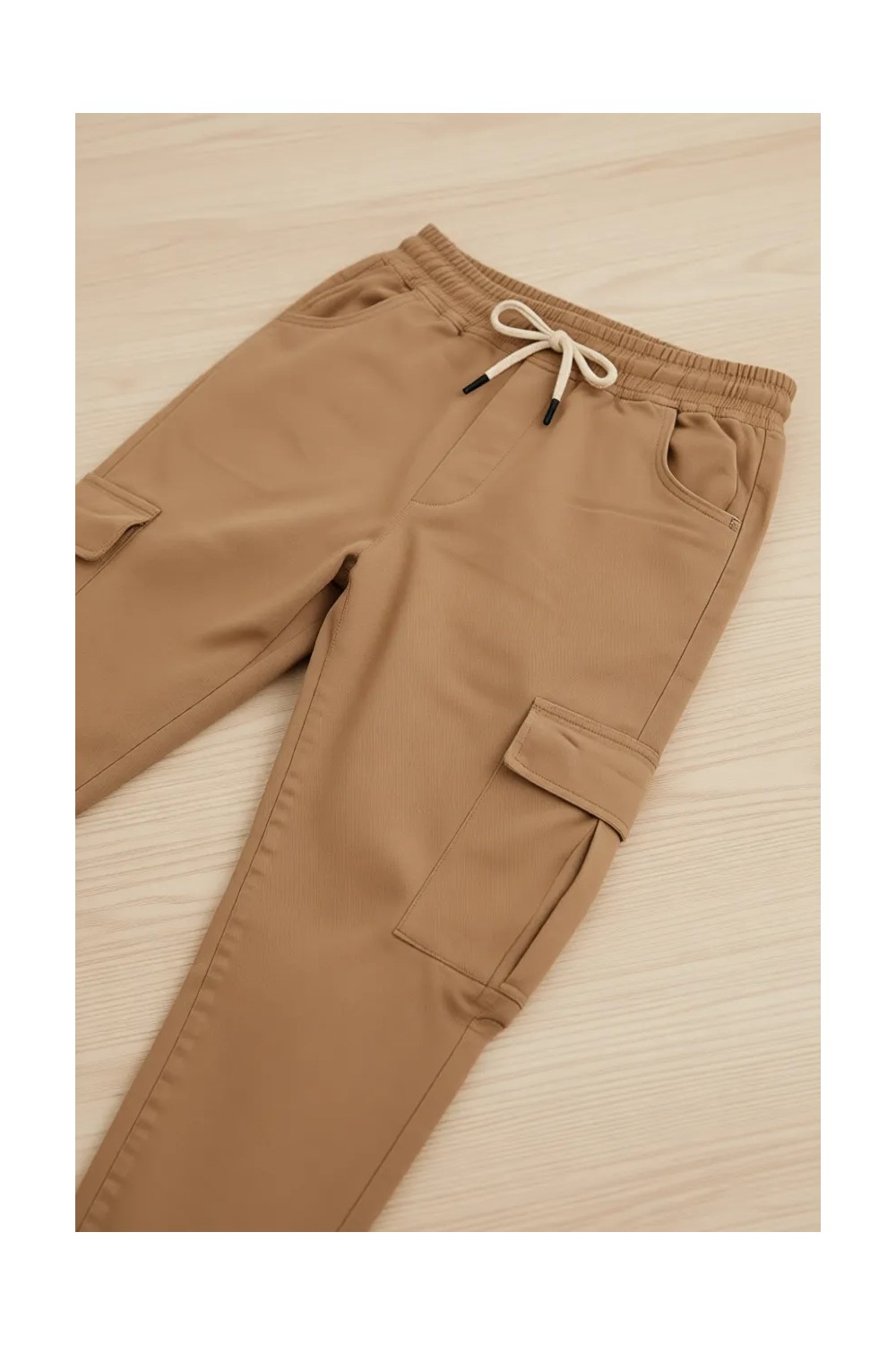 Damga Beli ve Paçası Lastikli Likrali Kargo Cep Pantolon Haki görsel 5