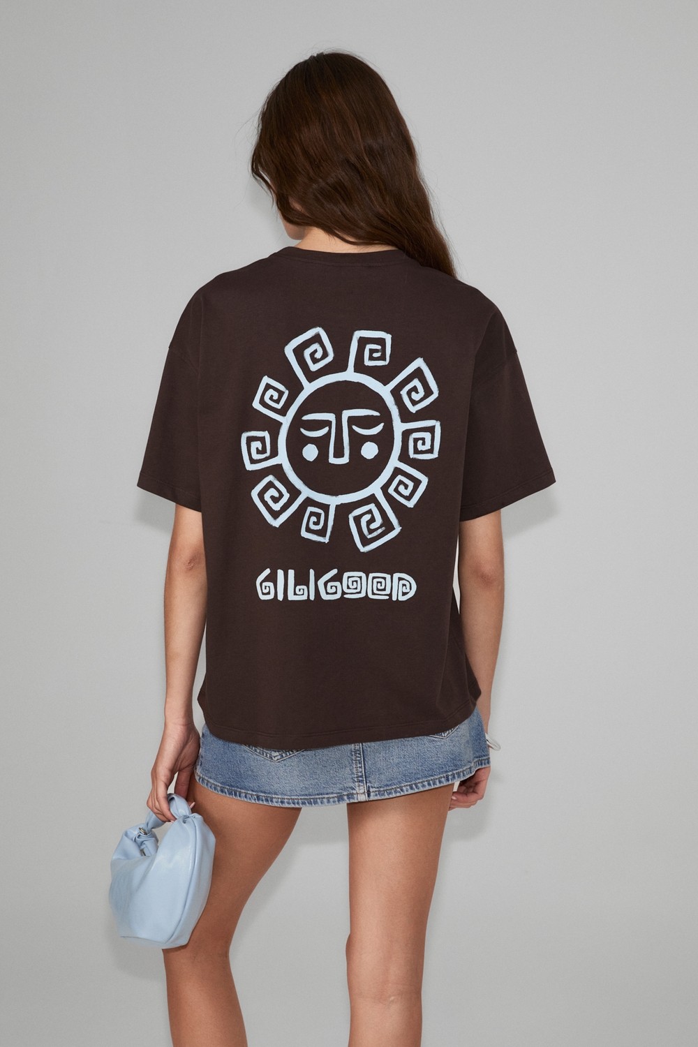 Grimelange Sahara Kadın Yumuşak ve %100 Organik Pamuklu Baskı Detaylı Kahverengi T-Shirt görsel 2