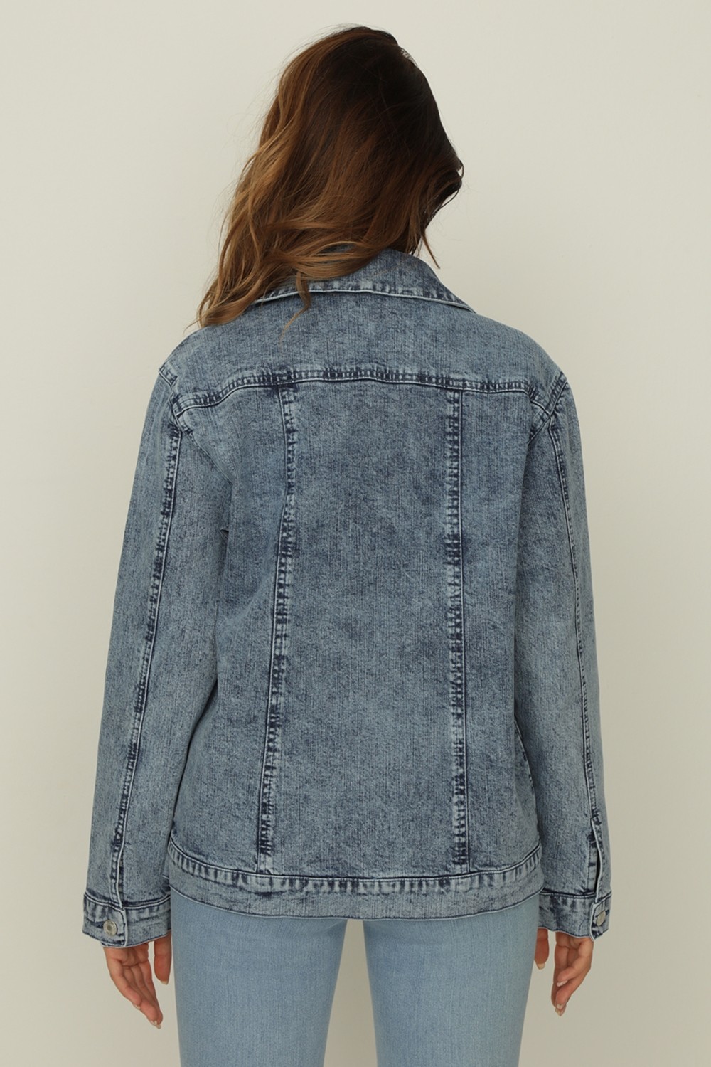 Select Moda Kadın Mavi Oversize Denim Ceket %100 Pamuklu Rahat ve Şık Tasarım görsel 4