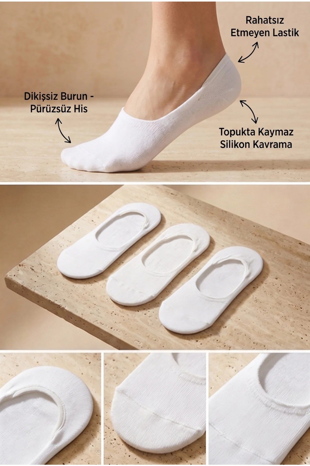 Katia & Bony Kadın 3'lü Paket Basic Görünmez Babet Çorap Siyah/Siyah/Siyah görsel 8