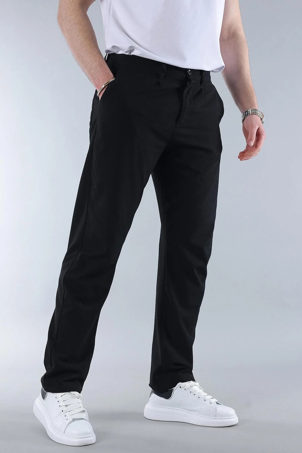 Madmext Siyah Regular Fit Düz Kesim Yan Cepli Erkek Pantolon 6540 görsel 7