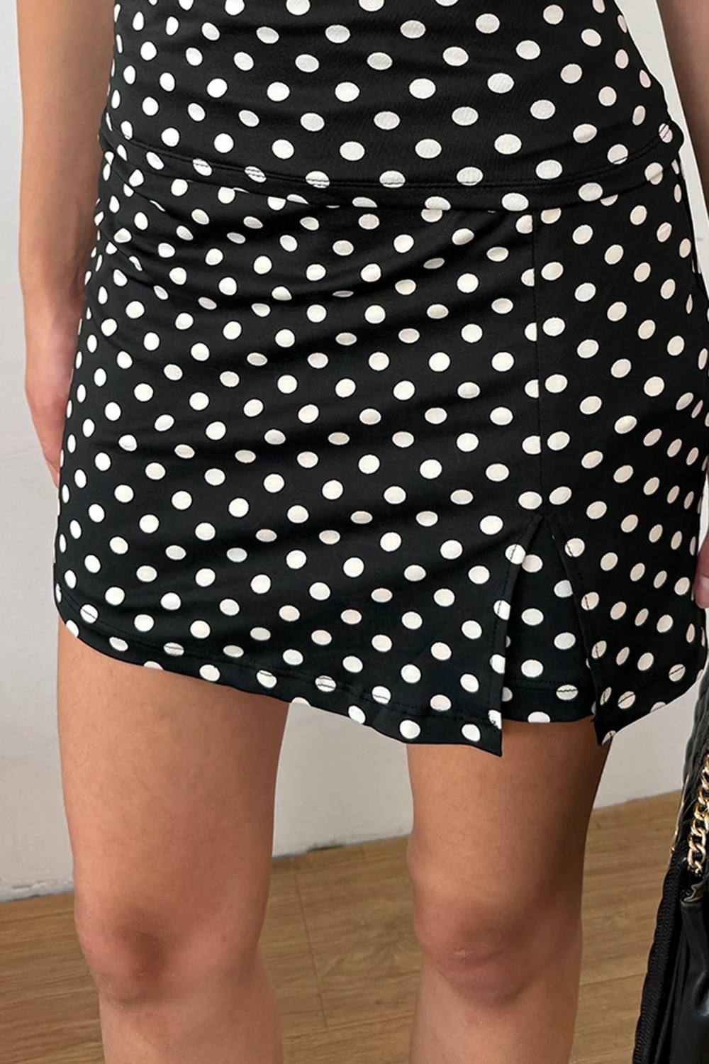 Giysa Kadın Beli Lastikli Puantiyeli Şort Etek Beyaz - 26Y 7022 görsel 2