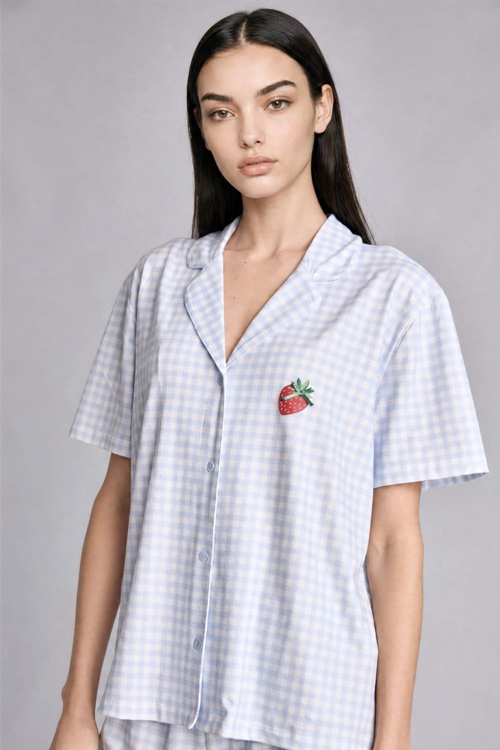 DeFacto Ultra Yumuşak Regular Fit Şortlu Kısa Kollu Kareli Softshell Pijama Takımı H6375AX26HS görsel 3