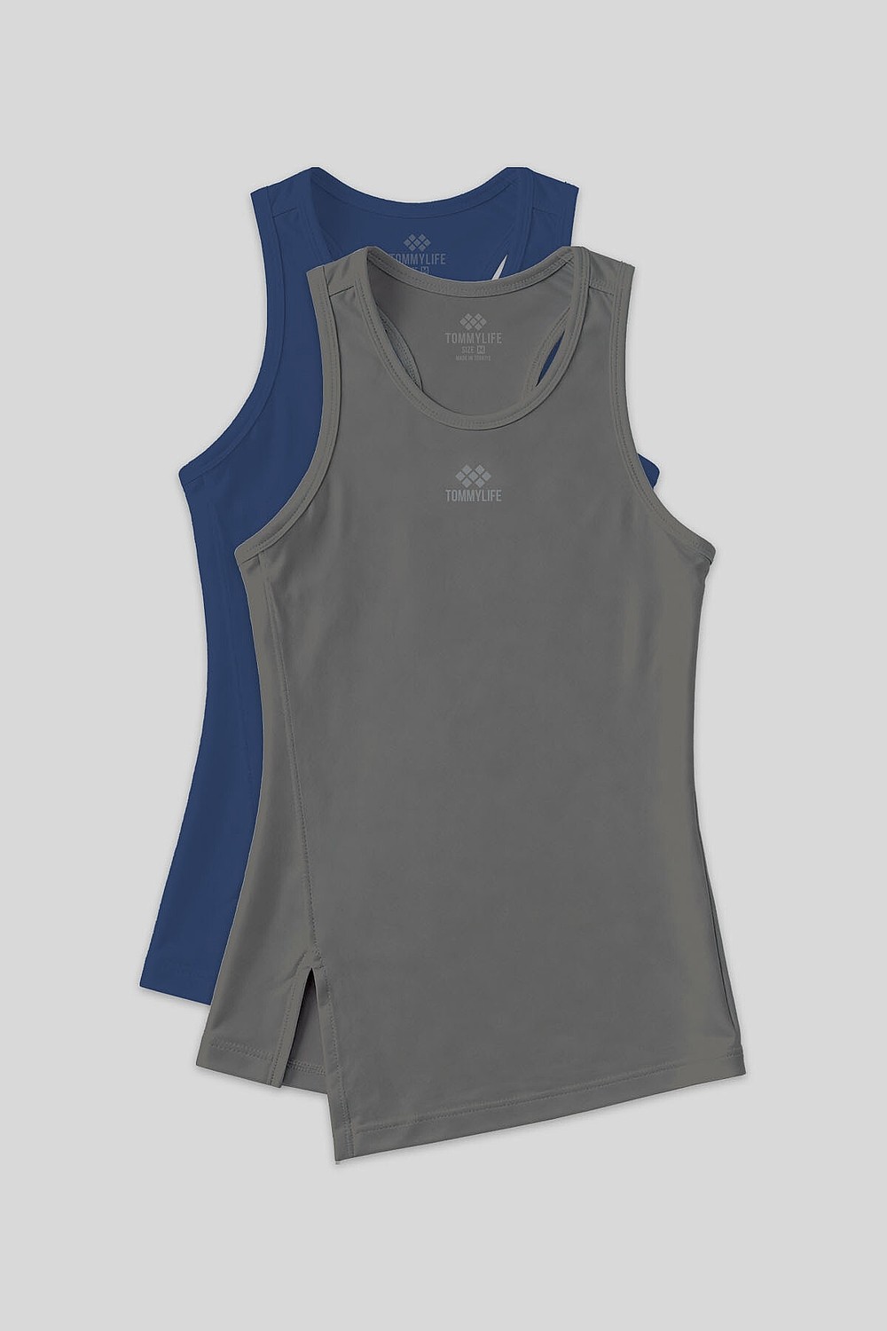 Tommy Life Standart Kalıp O Yaka 2li Paket İndigo-Koyu Gri Kadın Spor Atlet - 97256 görsel 7