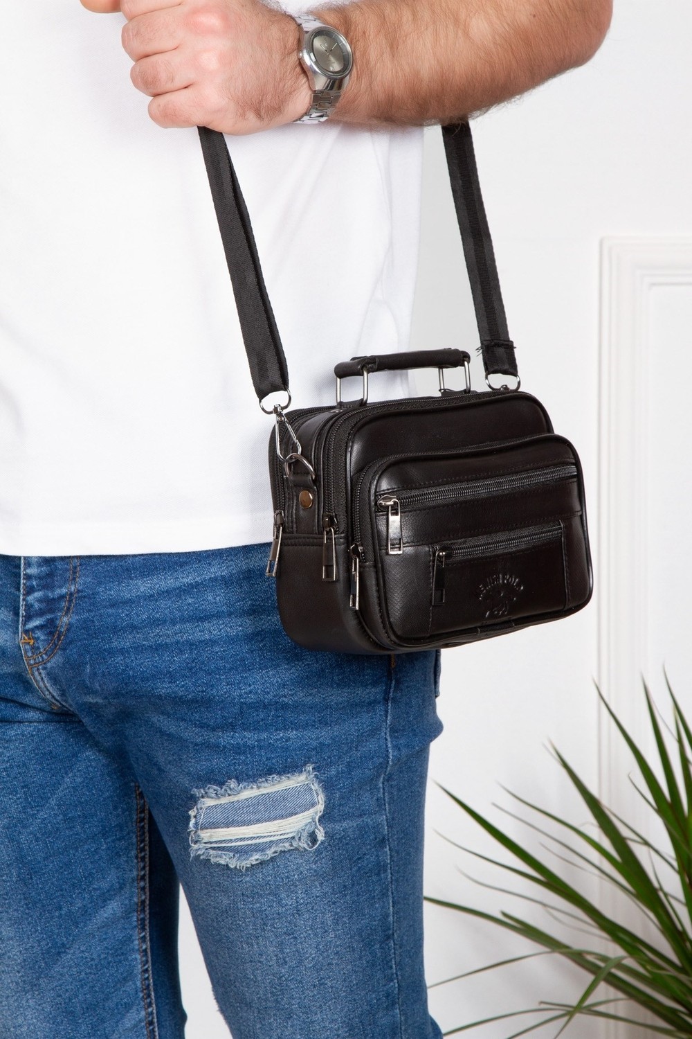 Newish Polo Erkek Hakiki Kuzu Derisi Çelik Kasalı El ve Omuz Çantası Küçük Boy - Siyah - NEWPOLO415 görsel 2