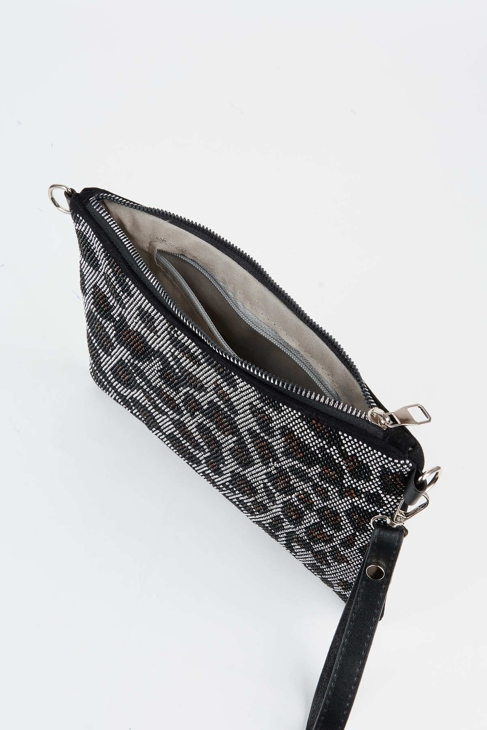Vivaq Kadın Leopar Gümüş Taşlı Süet Bilek Askılı ve Zincir Askılı Portföy El ve Clutch Çanta görsel 3
