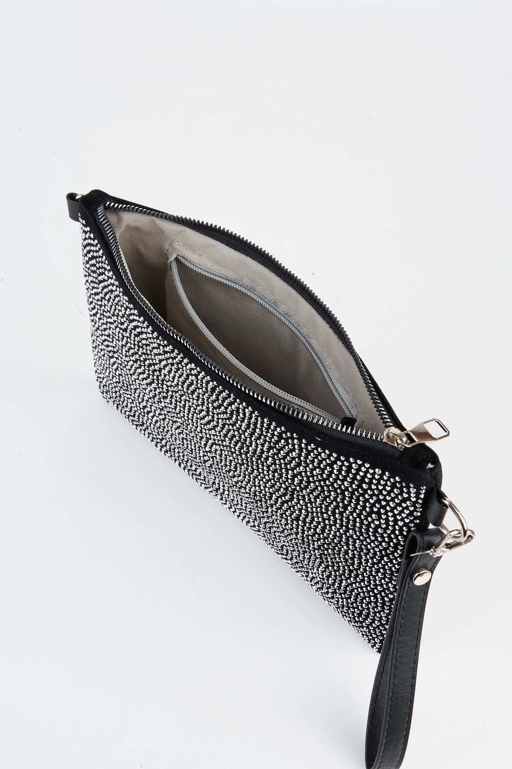 Vivaq Kadın Gümüş Taşlı Süet Bilek Askılı ve Zincir Askılı Portföy El ve Clutch Çanta görsel 3