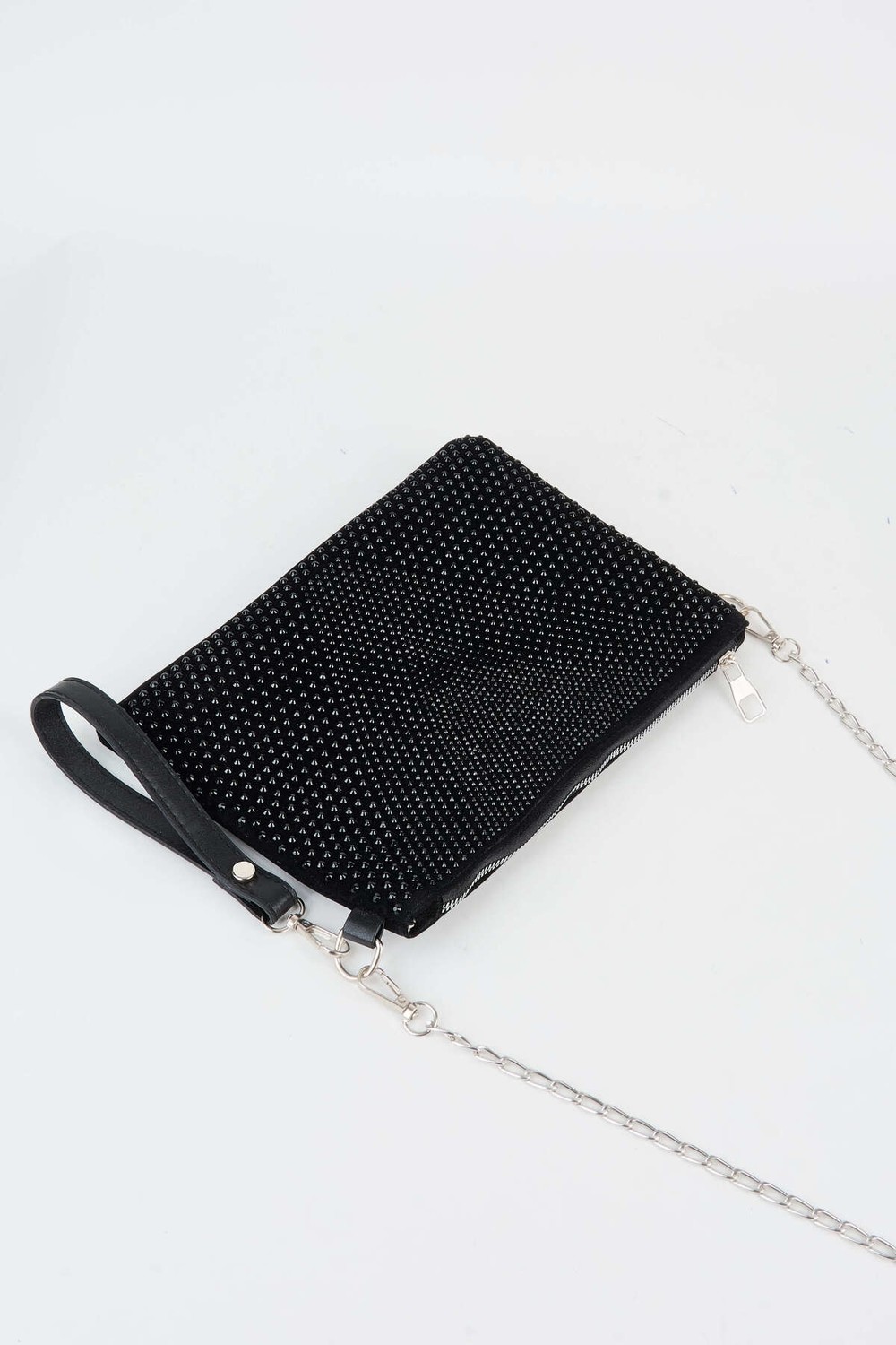 Vivaq Kadın Siyah Taşlı Süet Bilek Askılı ve Zincir Askılı Portföy El ve Clutch Çanta görsel 2