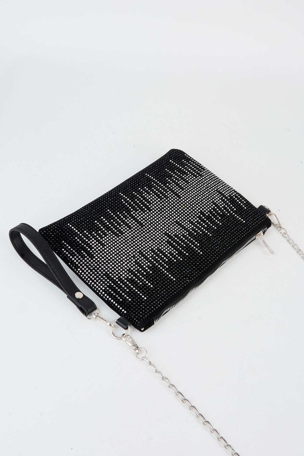 Vivaq Kadın Dalgalı Gümüş Taşlı Süet Bilek Askılı ve Zincir Askılı Portföy El ve Clutch Çanta görsel 2