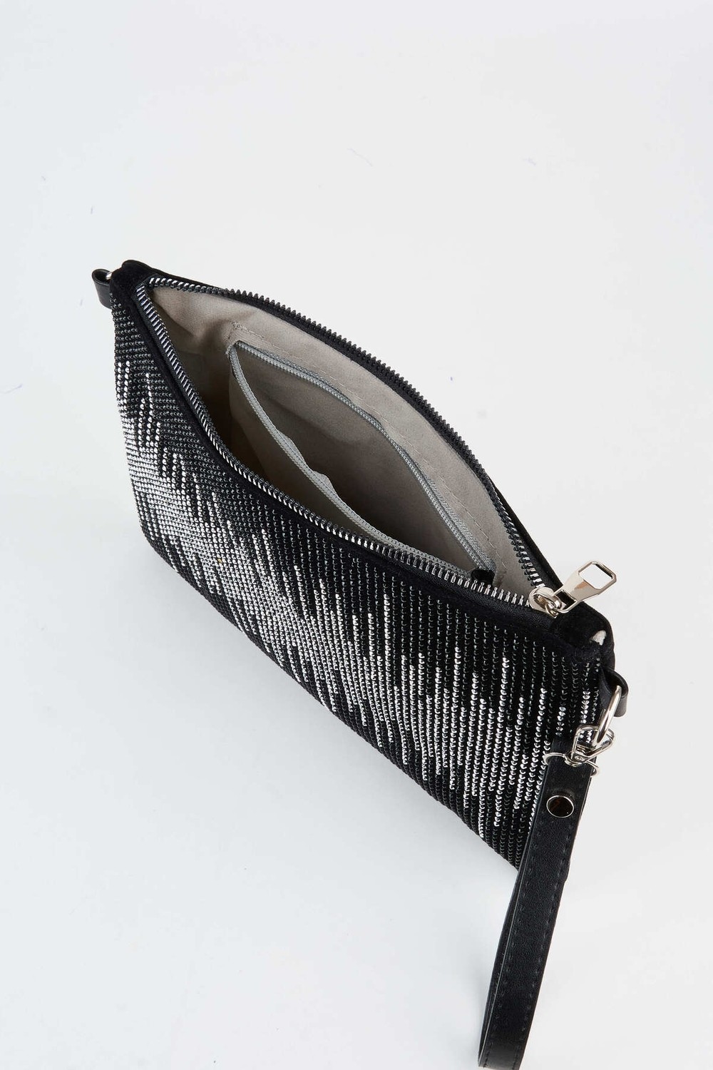 Vivaq Kadın Dalgalı Gümüş Taşlı Süet Bilek Askılı ve Zincir Askılı Portföy El ve Clutch Çanta görsel 3