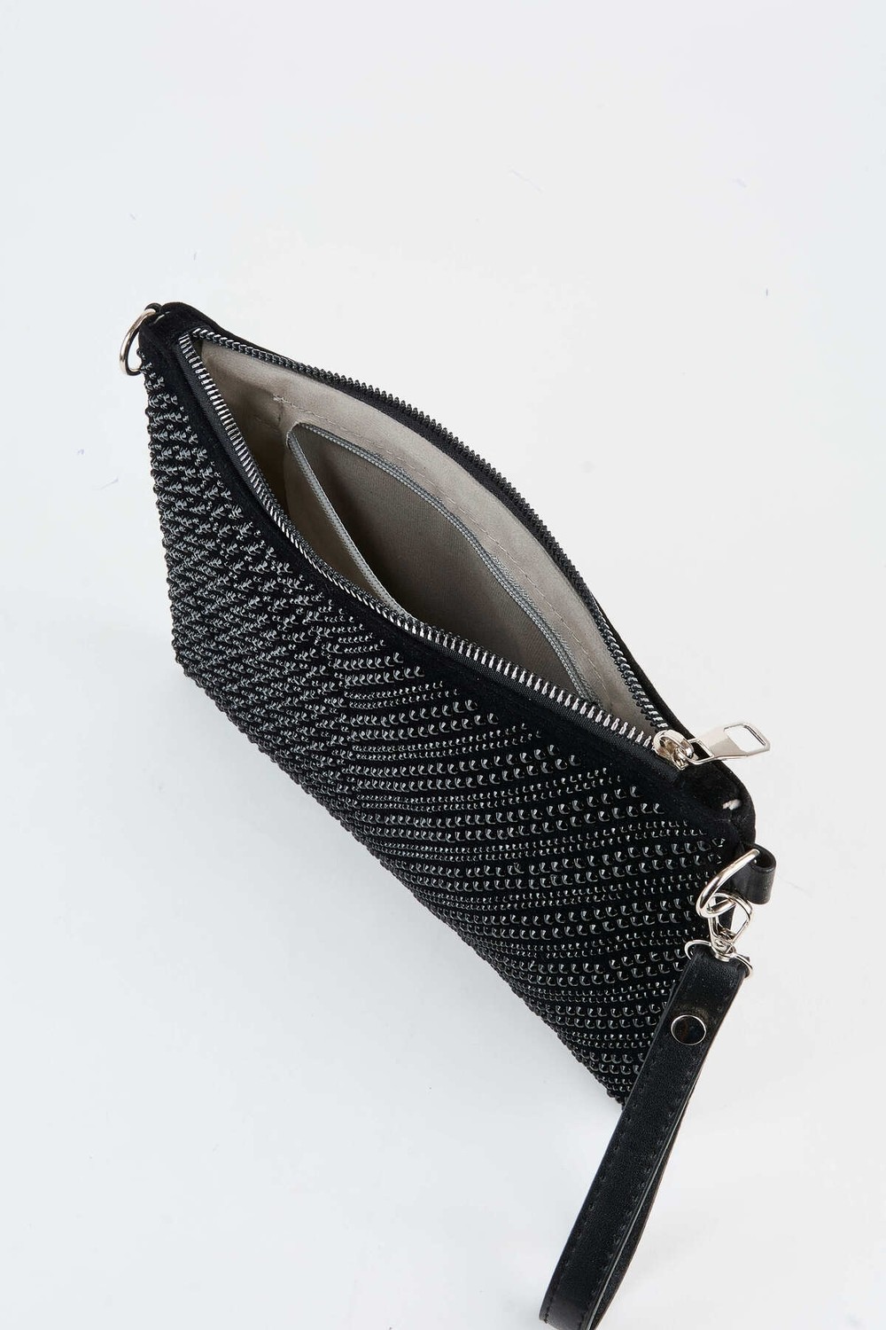 Vivaq Kadın V Desen Siyah Taşlı Süet Bilek Askılı ve Zincir Askılı Portföy El ve Clutch Çanta görsel 3