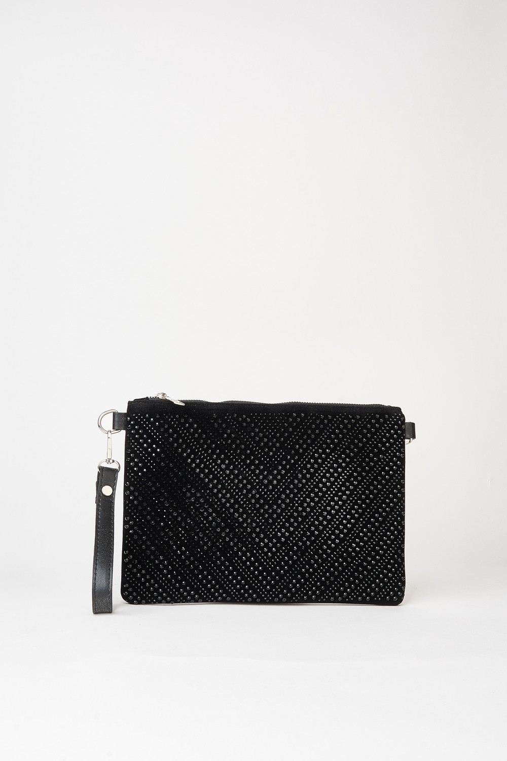 Vivaq Kadın V Desen Siyah Taşlı Süet Bilek Askılı ve Zincir Askılı Portföy El ve Clutch Çanta görsel 4