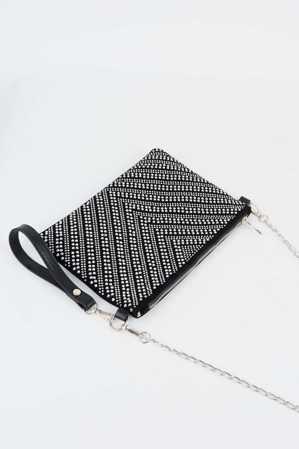 Vivaq Kadın V Gümüş Taşlı Süet Bilek Askılı ve Zincir Askılı Portföy El ve Clutch Çanta görsel 2