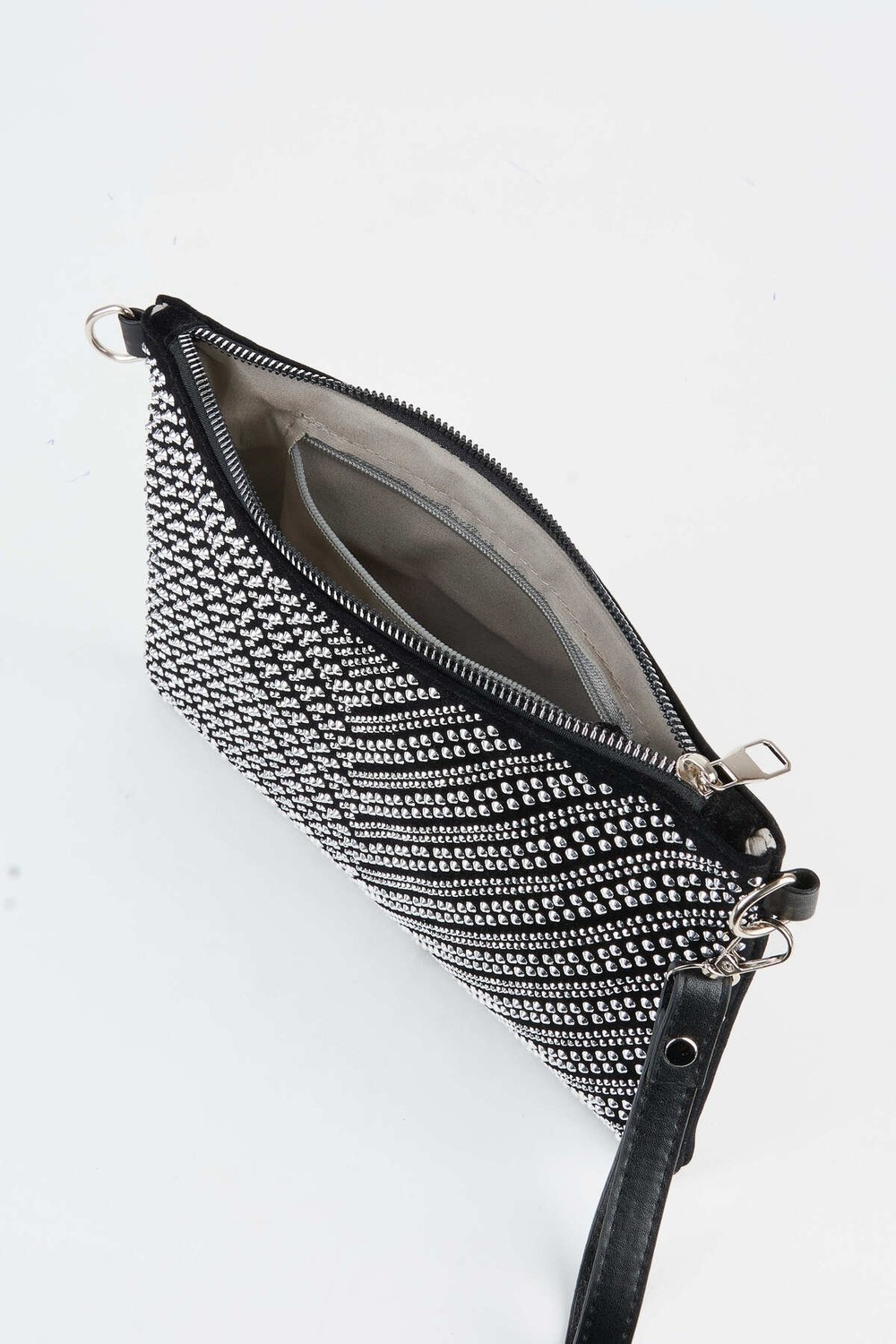 Vivaq Kadın V Gümüş Taşlı Süet Bilek Askılı ve Zincir Askılı Portföy El ve Clutch Çanta görsel 3