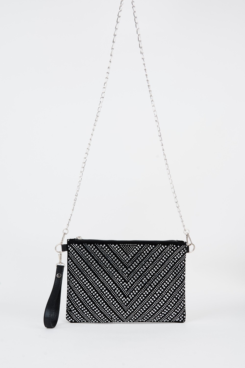 Vivaq Kadın V Gümüş Taşlı Süet Bilek Askılı ve Zincir Askılı Portföy El ve Clutch Çanta görsel 4