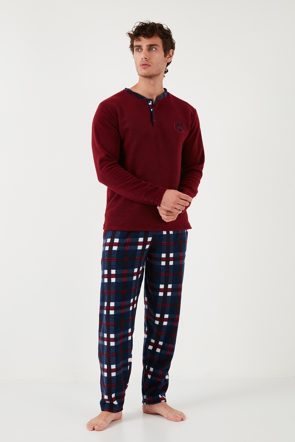 Buratti Regular Fit Bisiklet Yaka Kışlık Yumuşak Dokulu Polar Pijama Takımı Erkek Pijama Takımı 6096100 görsel 3