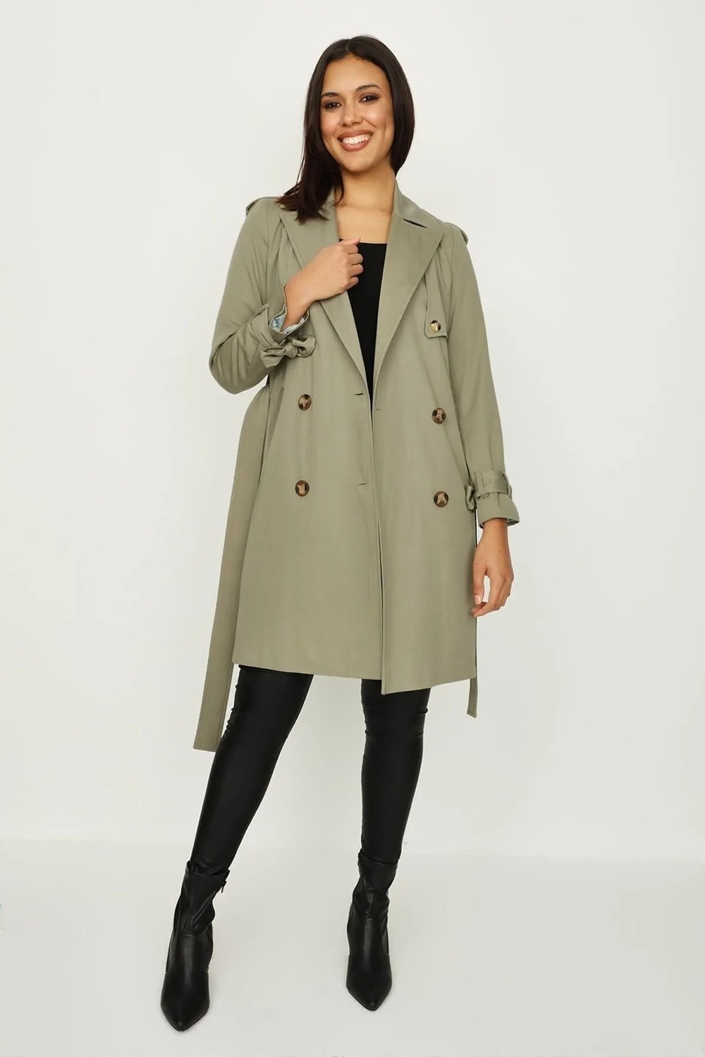 Select Moda Kadın Select Moda Uzun Trençkot Kahverengi Kol Detaylı %100 Polyester Malzeme ile Şık Tasarım görsel 6