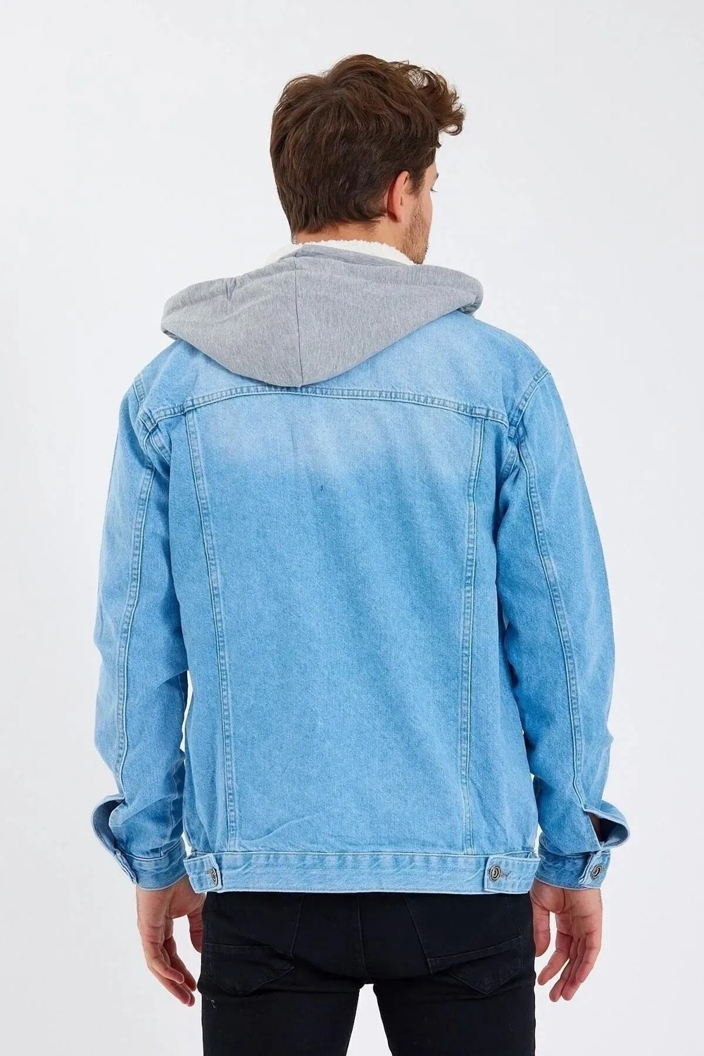 Damga Erkek Denim Günlük Kapşonlu Gri Kot Ceket görsel 3