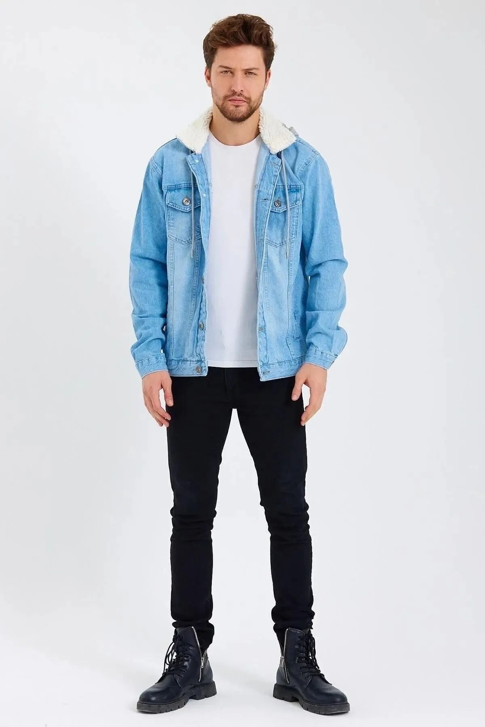 Damga Erkek Denim Günlük Kapşonlu Gri Kot Ceket görsel 6