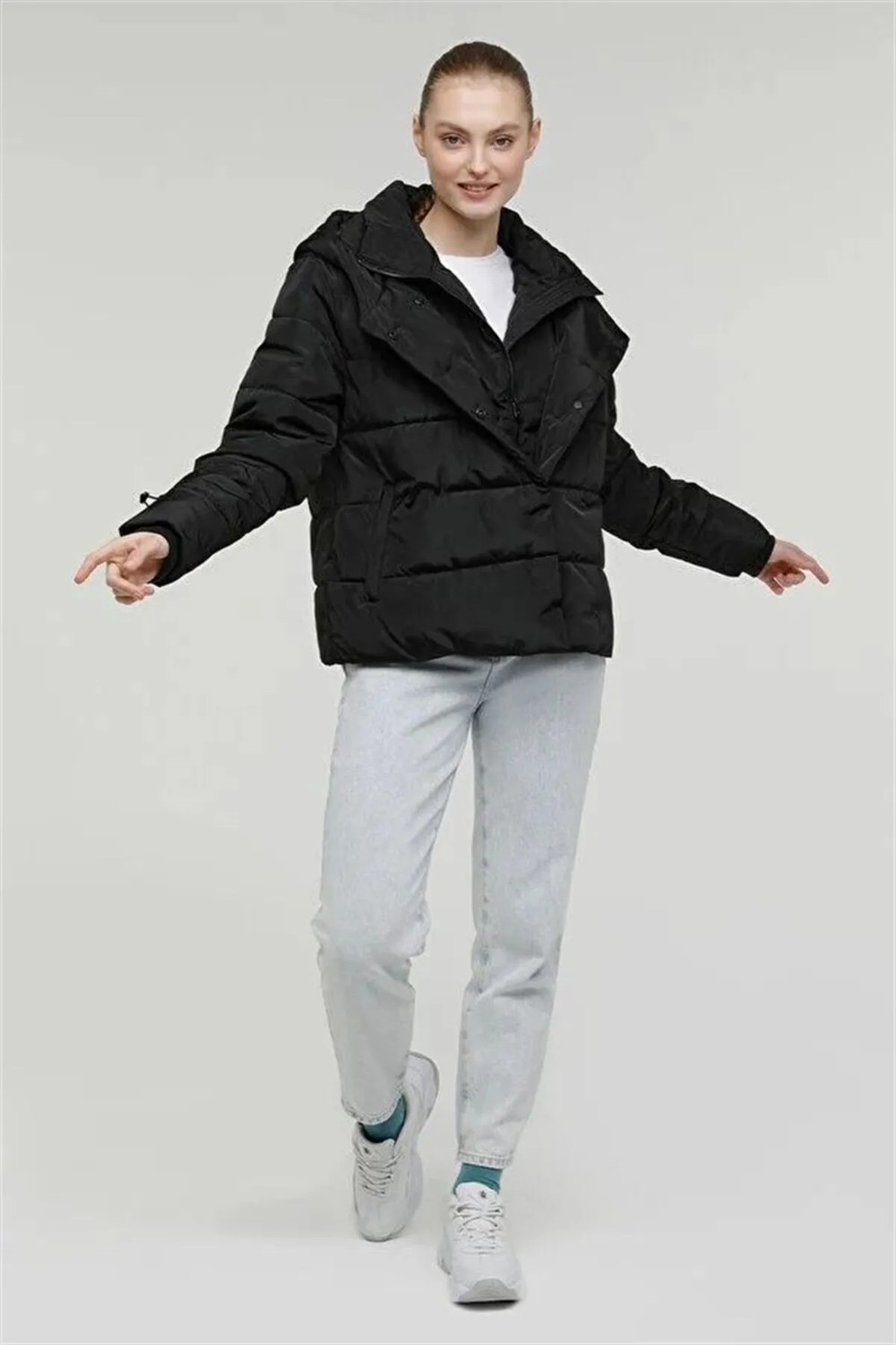 Lumberjack Karina Coat Short Kadın Şişme Mont Siyah V4 görsel 8