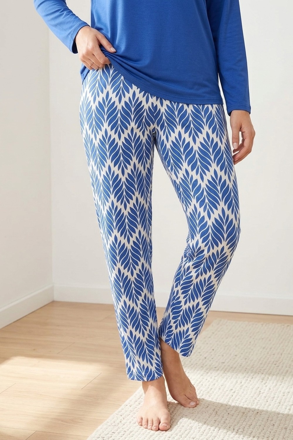 Mataş Kadın Desenli Bambu Viskon Uzun Kollu Soft Örme Mevsimlik Yumuşak Pijama Takımı görsel 7