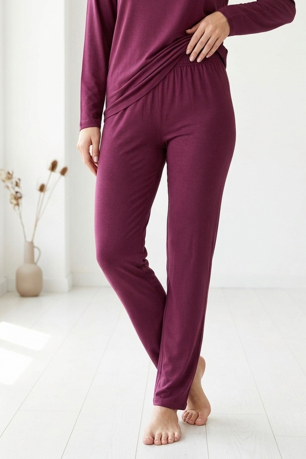 Mataş Kadın Dantelli Bambu Viskon Uzun Kollu Mevsimlik Soft Örme Yumuşak Pijama Takımı görsel 2