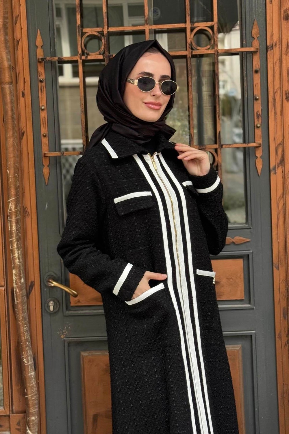 Miss Dalida Kap T26K-8009 Siyah - Ekru görsel 3