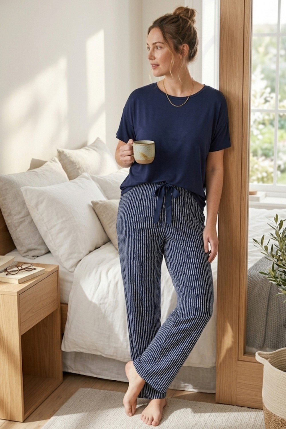 Aura Collections Kadın Büyük Beden Pamuklu Pijama Altı Lastikli Bel Rahat Kesim Battal Boy Soft Örme
