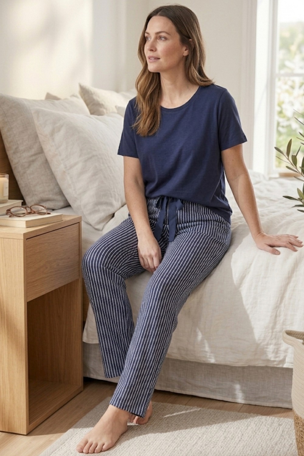 Aura Collections Kadın Büyük Beden Pamuklu Pijama Altı Lastikli Bel Rahat Kesim Battal Boy Soft Örme görsel 2