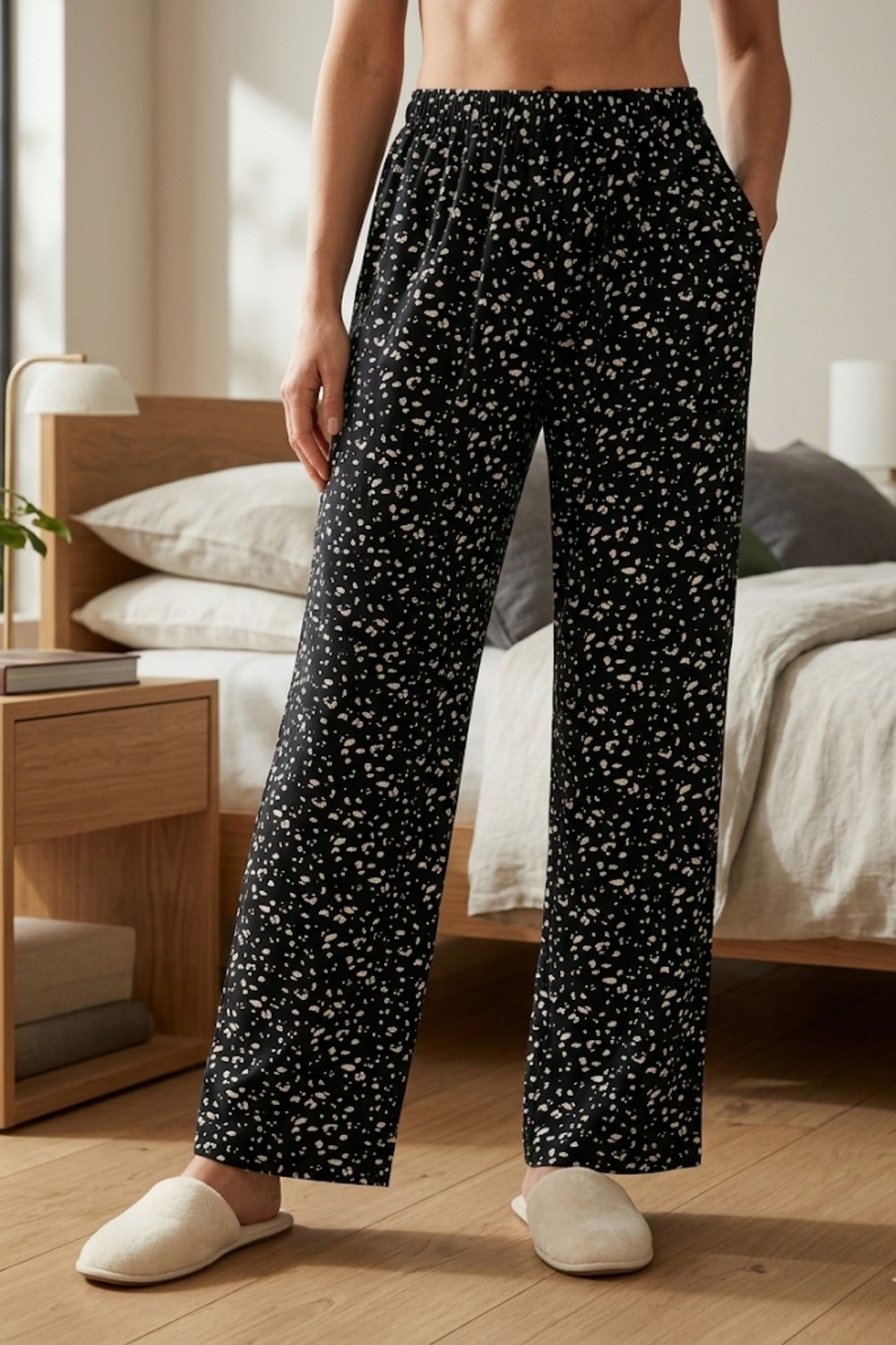 Aura Collections Kadın Büyük Beden Pamuklu Pijama Altı Lastikli Bel Rahat Kesim Battal Boy Soft Örme görsel 6