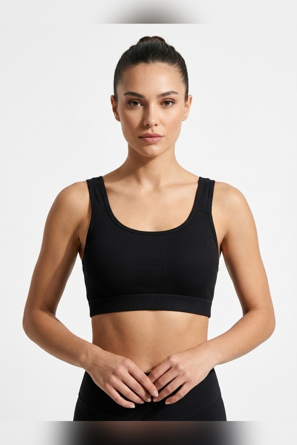 Aura Collections Kalın Askılı Çıkarılabilir Pedli Fitilli Pamuk Toparlayıcı Büstiyer Bralet Crop Atlet Siyah Beyaz Ten görsel 2