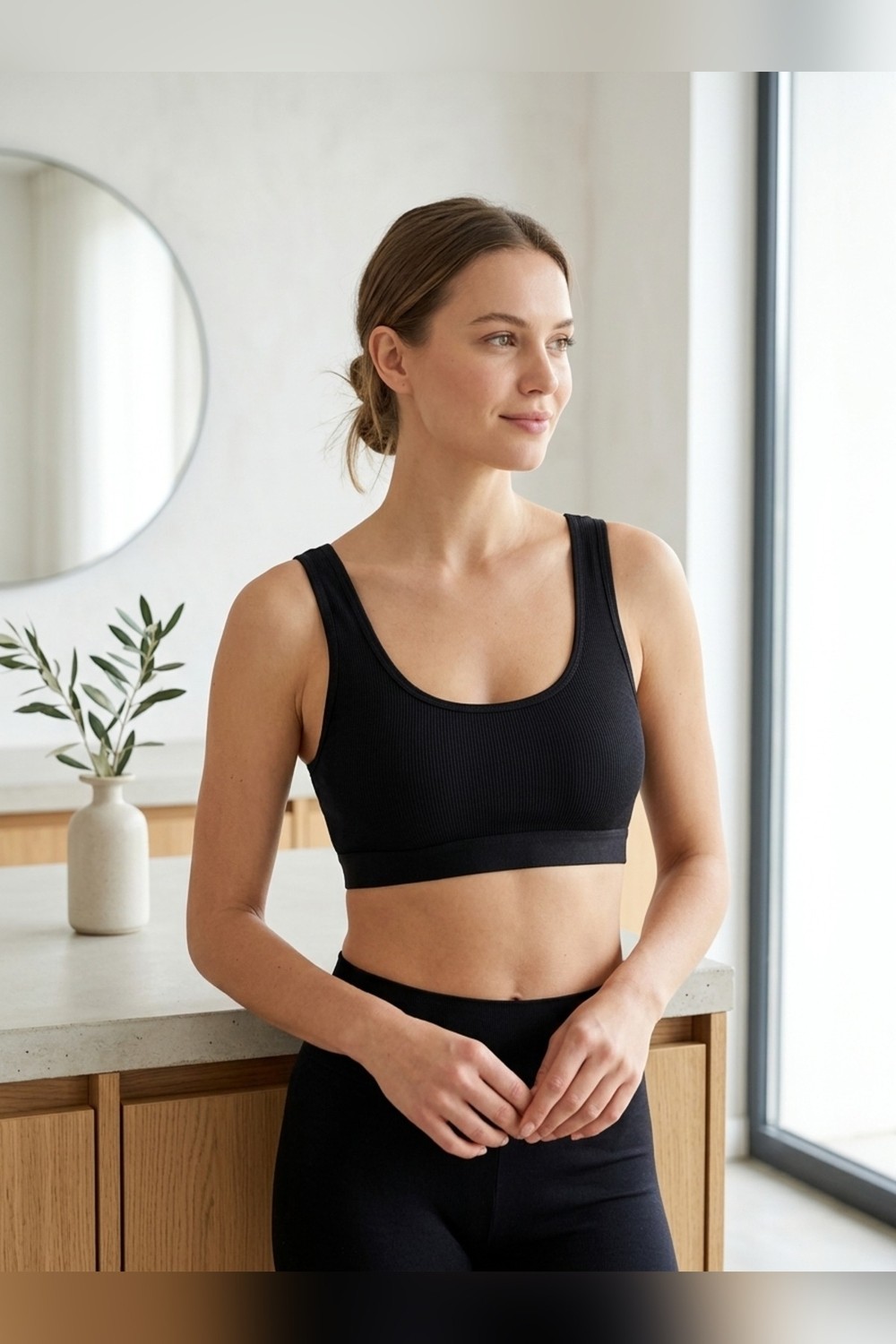 Aura Collections Kalın Askılı Çıkarılabilir Pedli Fitilli Pamuk Toparlayıcı Büstiyer Bralet Crop Atlet Siyah Beyaz Ten görsel 4