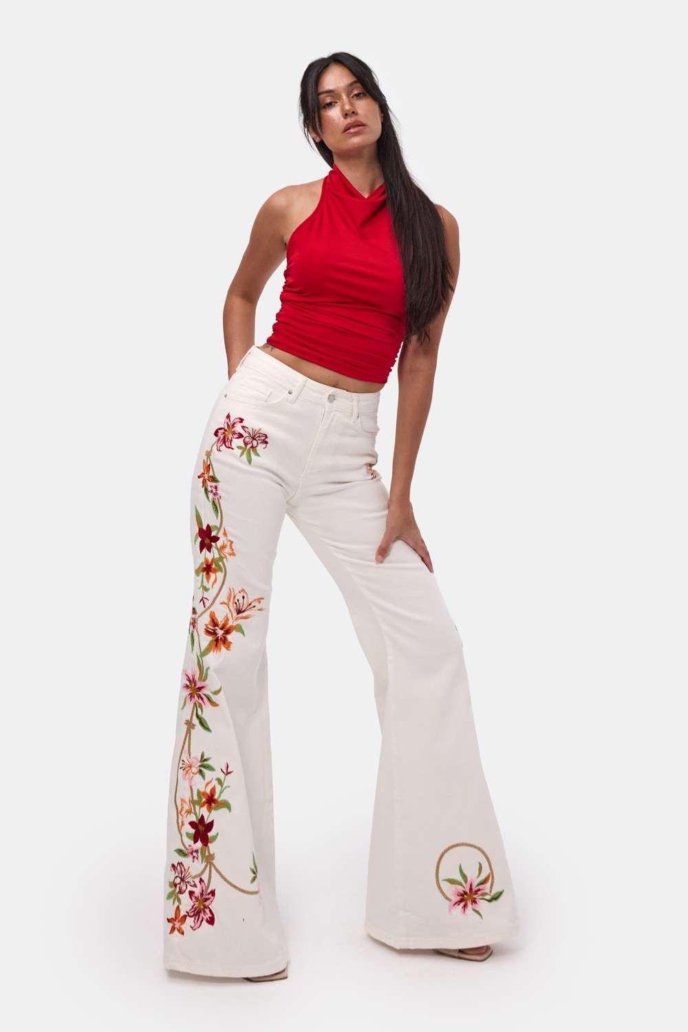 It's Basic Kadın T.Kot Rengi 4s6-32 Flare Fit Elastan Kumaş Özel Nakış Detaylı Tasarım Denim Jean görsel 3