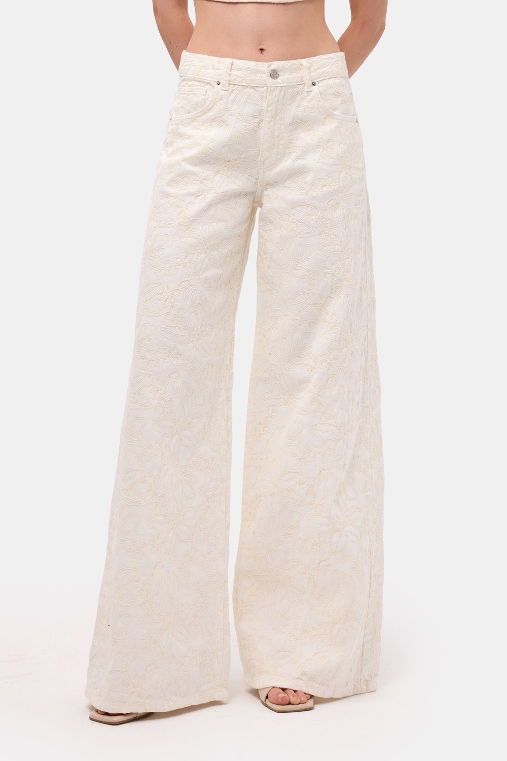 It's Basic Kadın Kırık Beyaz 7s6-101 Palazzo Fit Özel Nakışlı Tasarım Denim Jean