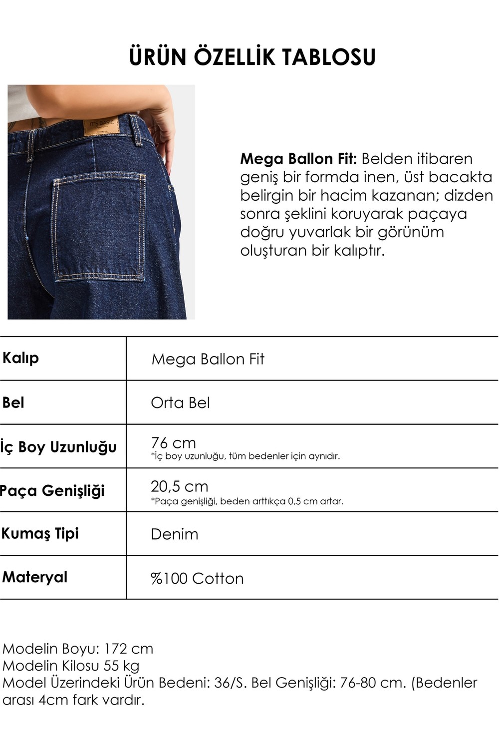 It's Basic Kadın Ice 4s6-3 Mega Balon Fit %100 Koton Denim Jean görsel 5