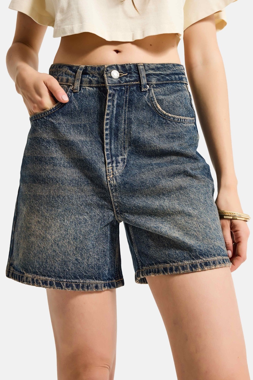 It's Basic Kadın İndigo Selvedge Diana 7s6-50 Relax Mom Fit Denim Şort