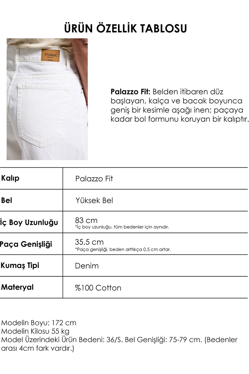 It's Basic Kadın Kırmızı Hera 6s6-19 Palazzo Fit Bol Kesim Denim Jean görsel 4