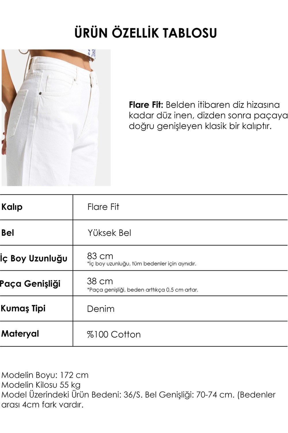 It's Basic Kadın Koyu Mavi Renk 2W5-5 Mry Flare Fit Komfort Kumaş Iç Boy 83CM Denim Jean görsel 4
