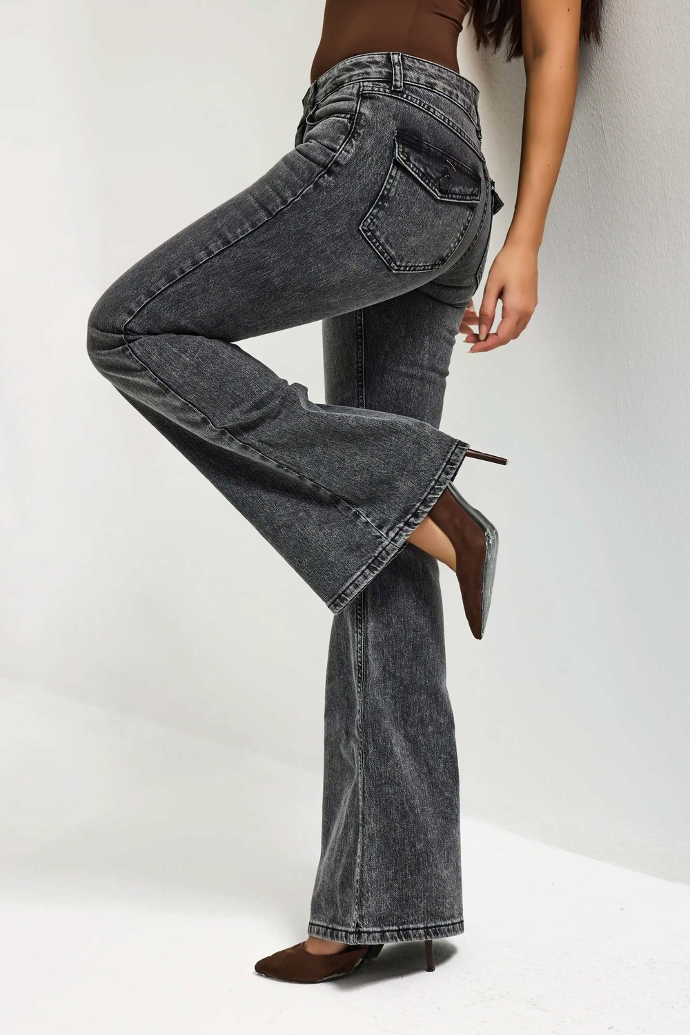 It's Basic Kadın Mavi Renk 2w5-5 SLN05 Midrise Flare Fit Esnek Kumaş İç Boy 83cm Denim Jean
