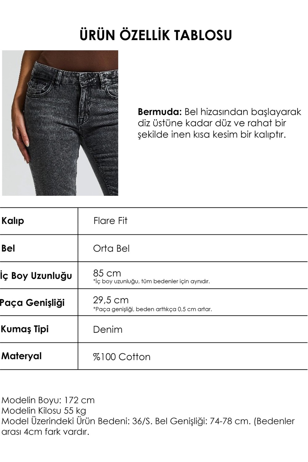 It's Basic Kadın Mavi Renk 2w5-5 SLN05 Midrise Flare Fit Esnek Kumaş İç Boy 83cm Denim Jean görsel 5