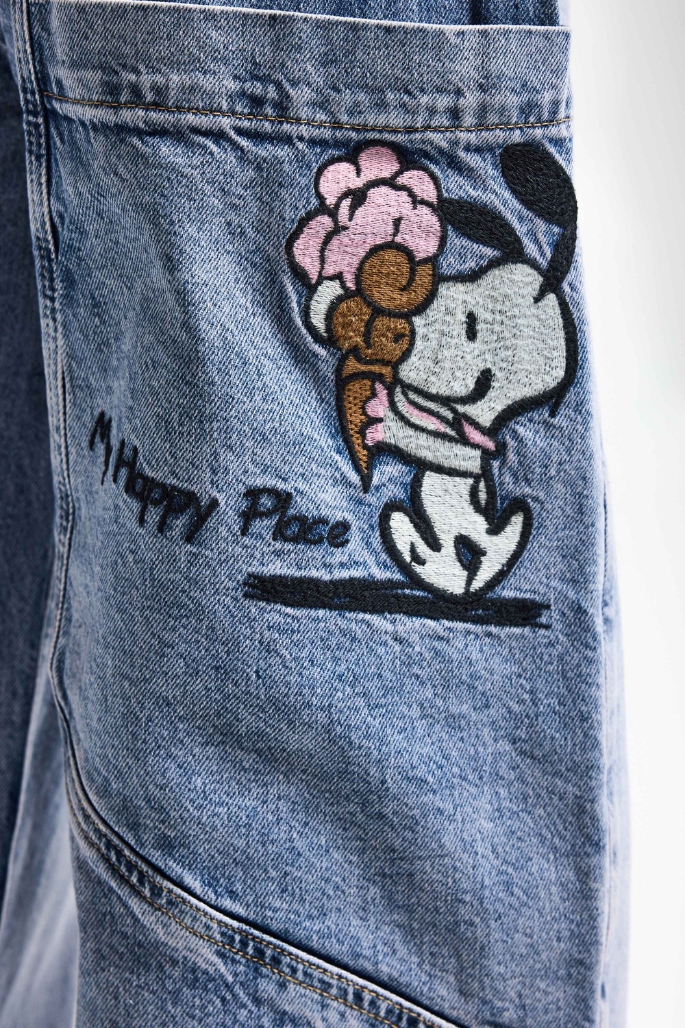 It's Basic Kadın Kot Rengi 4s6-89 Mega Baggy Fit Nakış Detaylı Özel Tasarım Denim Jean görsel 5