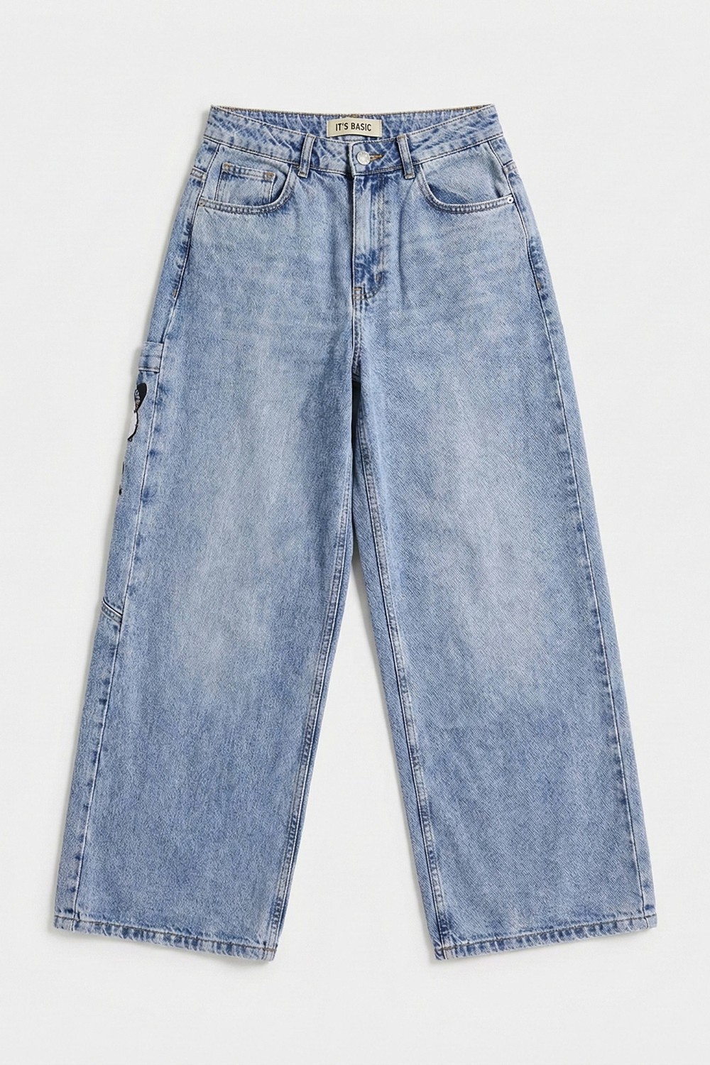 It's Basic Kadın Kot Rengi 4s6-89 Mega Baggy Fit Nakış Detaylı Özel Tasarım Denim Jean görsel 6