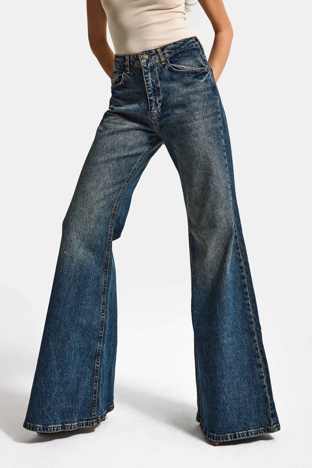 It's Basic Kadın Koyu Mavi Renk 2W5-5 Mry Flare Fit Komfort Kumaş Iç Boy 83CM Denim Jean