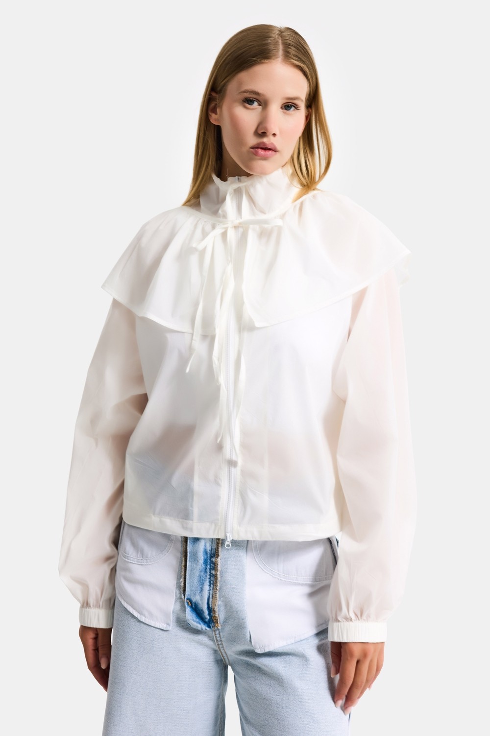 It's Basic Kadın Ekru w5 Oversize Yakalık Detaylı Özel Kumaş Tasarım Yağmurluk görsel 4