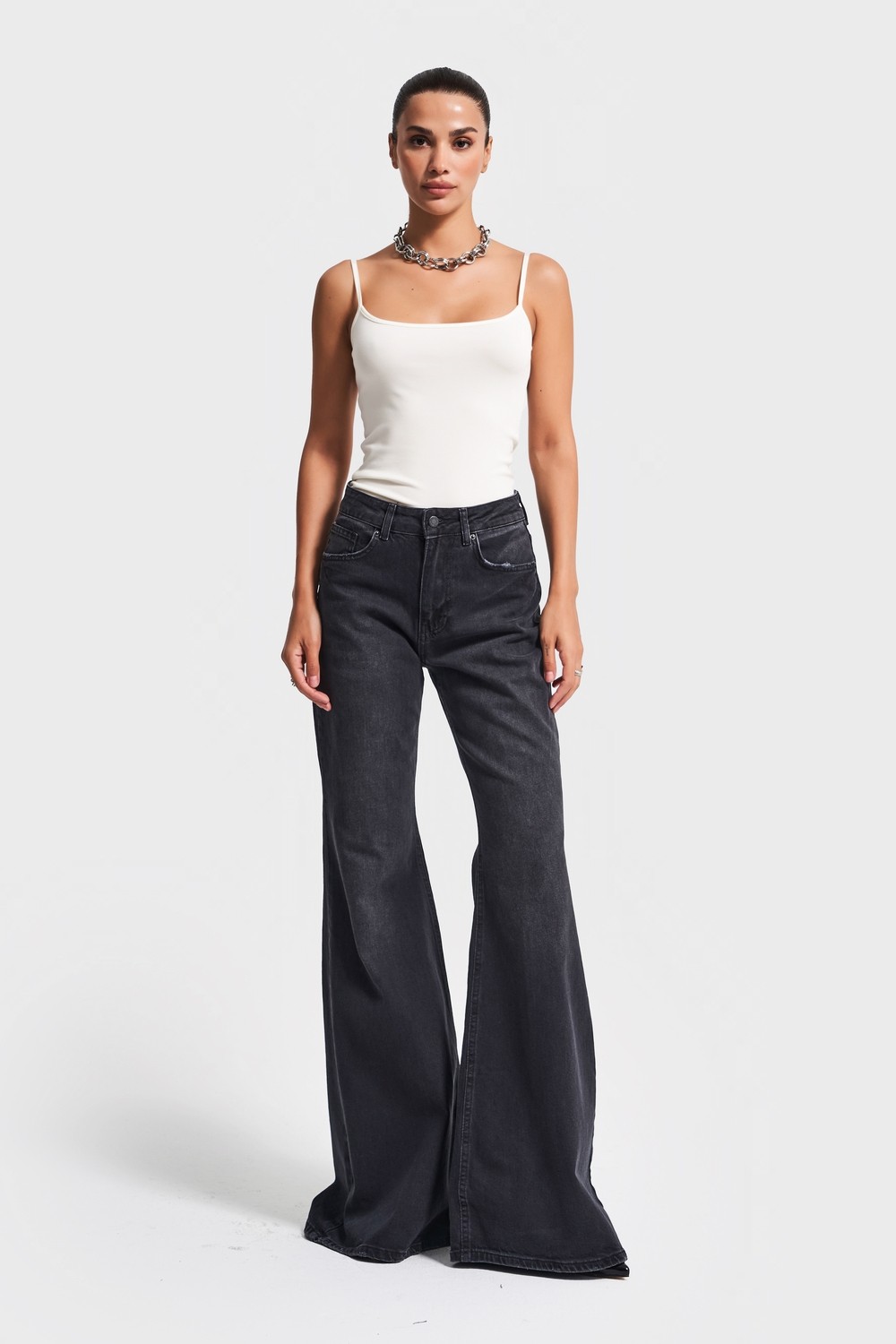 It's Basic Kadın Koyu Mavi Renk 2W5-5 Mry Flare Fit Komfort Kumaş Iç Boy 83CM Denim Jean
