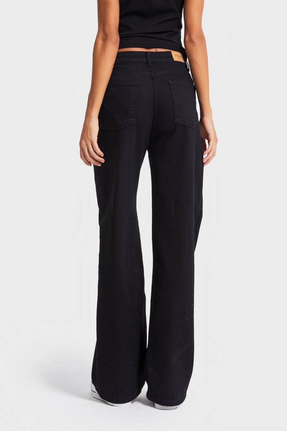 It's Basic Kadın Siyah Renk 1w5-1 Esnek Likralı Kumaş Wide Leg Fit İç Boy 80cm Denim Jean görsel 3